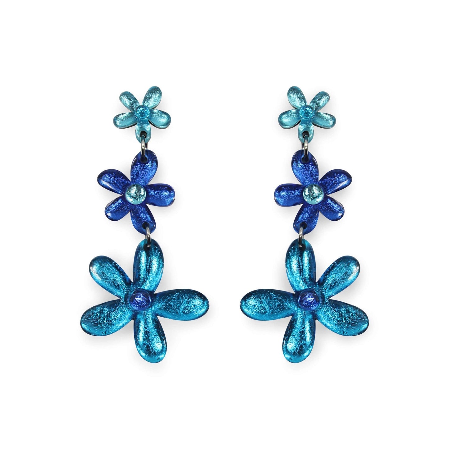 Turquoise Flower Triple Drop Stud Earrings | The Jewellery Stop