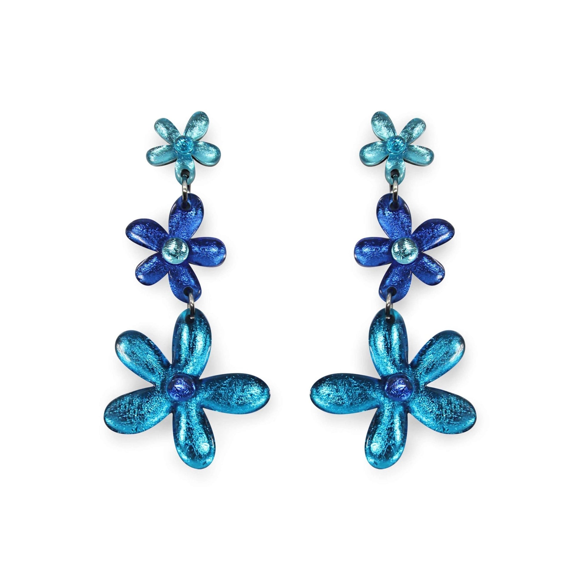 Turquoise Flower Triple Drop Stud Earrings | The Jewellery Stop