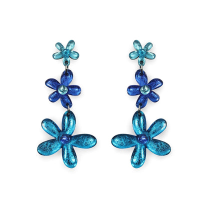 Turquoise Flower Triple Drop Stud Earrings | The Jewellery Stop