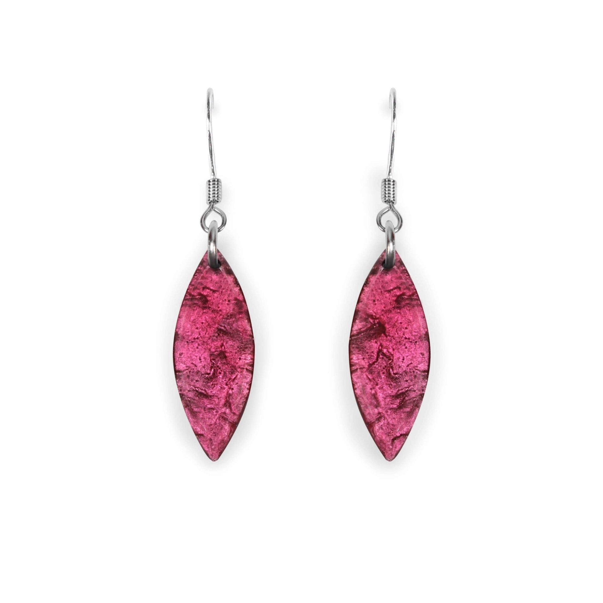Flamingo Aztec Leaf Shiny Fish Hook Earrings | The Jewellery Stop