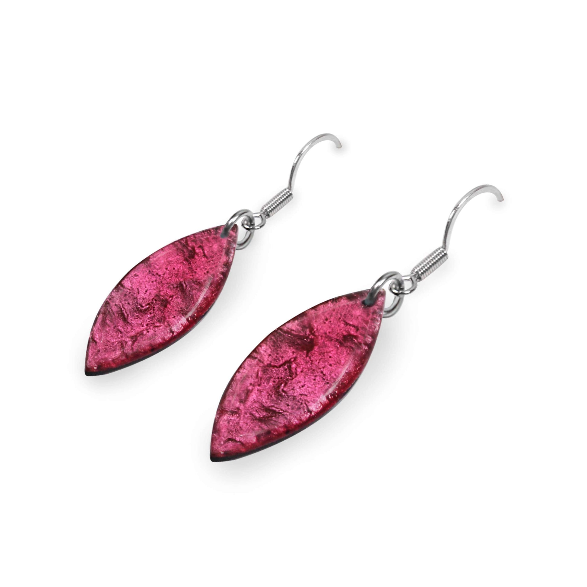 Flamingo Aztec Leaf Shiny Fish Hook Earrings | The Jewellery Stop
