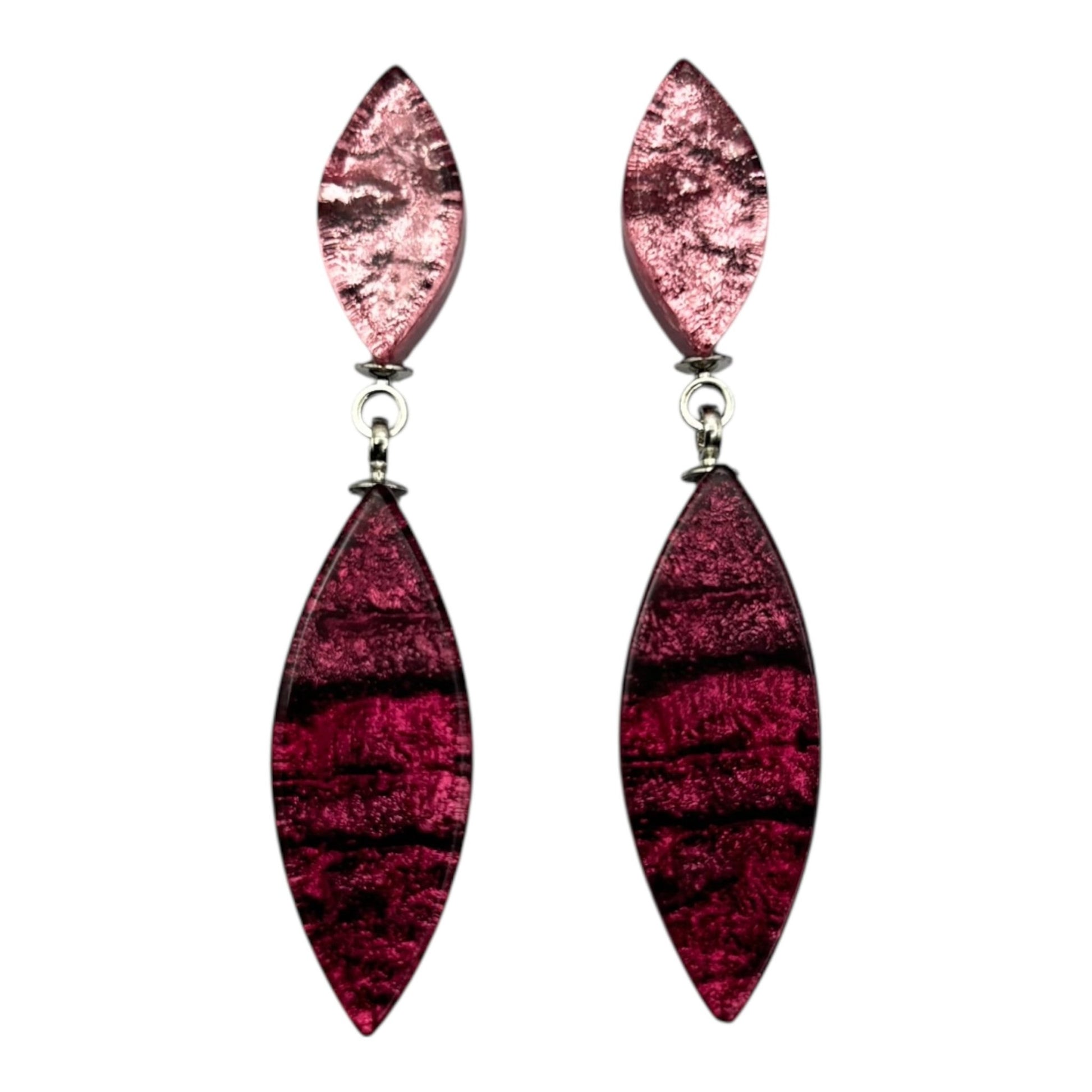 Peony Aztec Leaf Shiny Double Drop Stud Earrings | The Jewellery Stop
