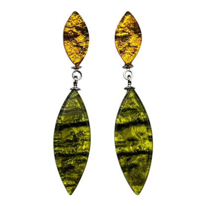 Pistachio Aztec Leaf Shiny Double Drop Stud Earrings | The Jewellery Stop