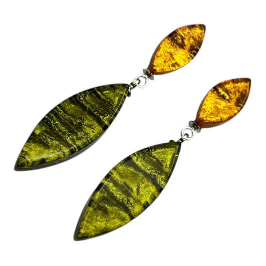 Pistachio Aztec Leaf Shiny Double Drop Stud Earrings | The Jewellery Stop