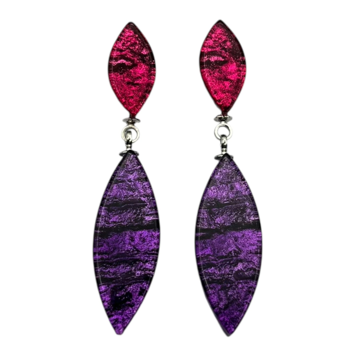 Rainbow Aztec Leaf Shiny Double Drop Stud Earrings | The Jewellery Stop
