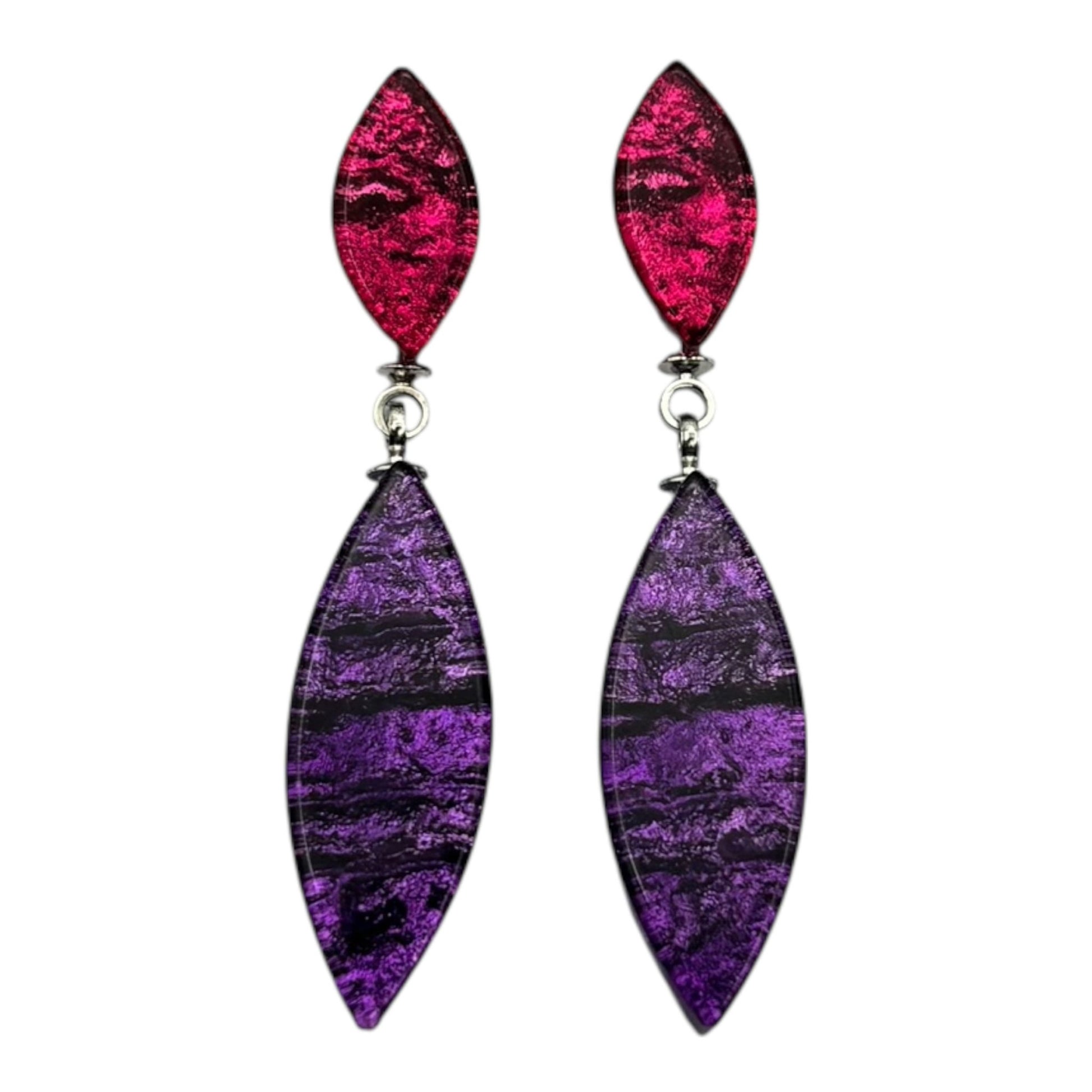 Rainbow Aztec Leaf Shiny Double Drop Stud Earrings | The Jewellery Stop