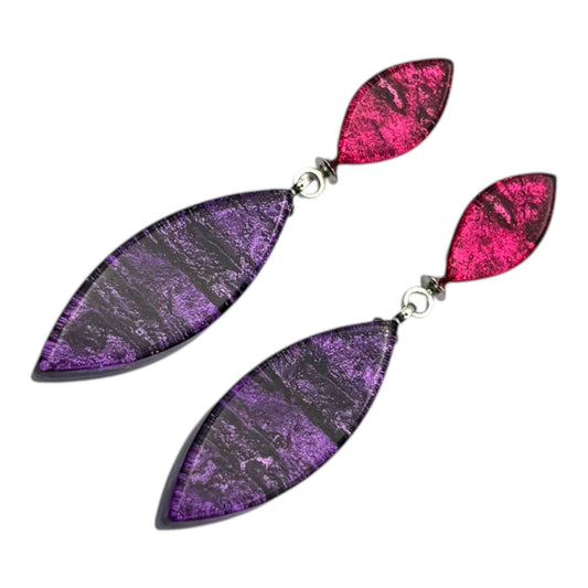 Rainbow Aztec Leaf Shiny Double Drop Stud Earrings | The Jewellery Stop