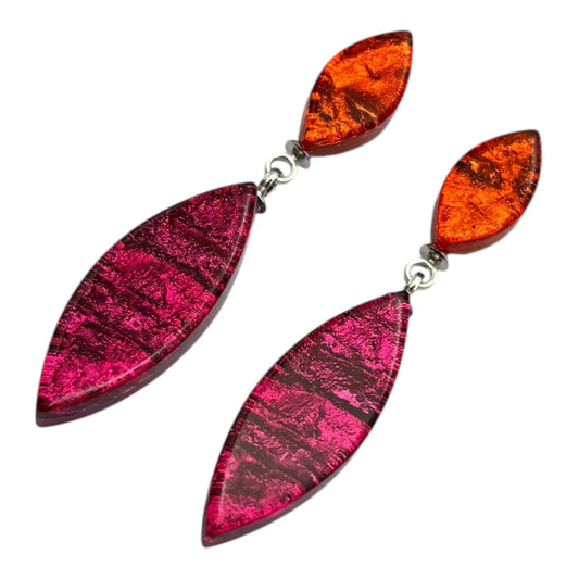 Tropical Aztec Leaf Shiny Double Drop Stud Earrings | The Jewellery Stop