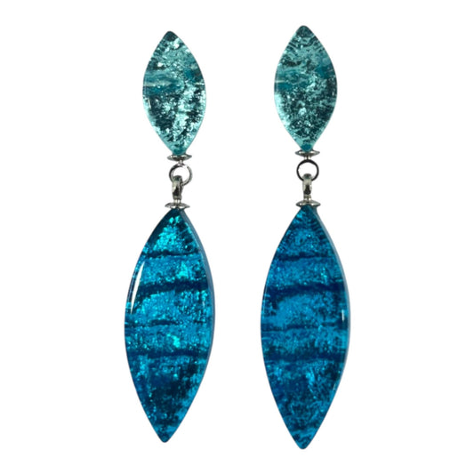 Turquoise Aztec Leaf Shiny Double Drop Stud Earrings | The Jewellery Stop