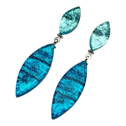 Turquoise Aztec Leaf Shiny Double Drop Stud Earrings | The Jewellery Stop