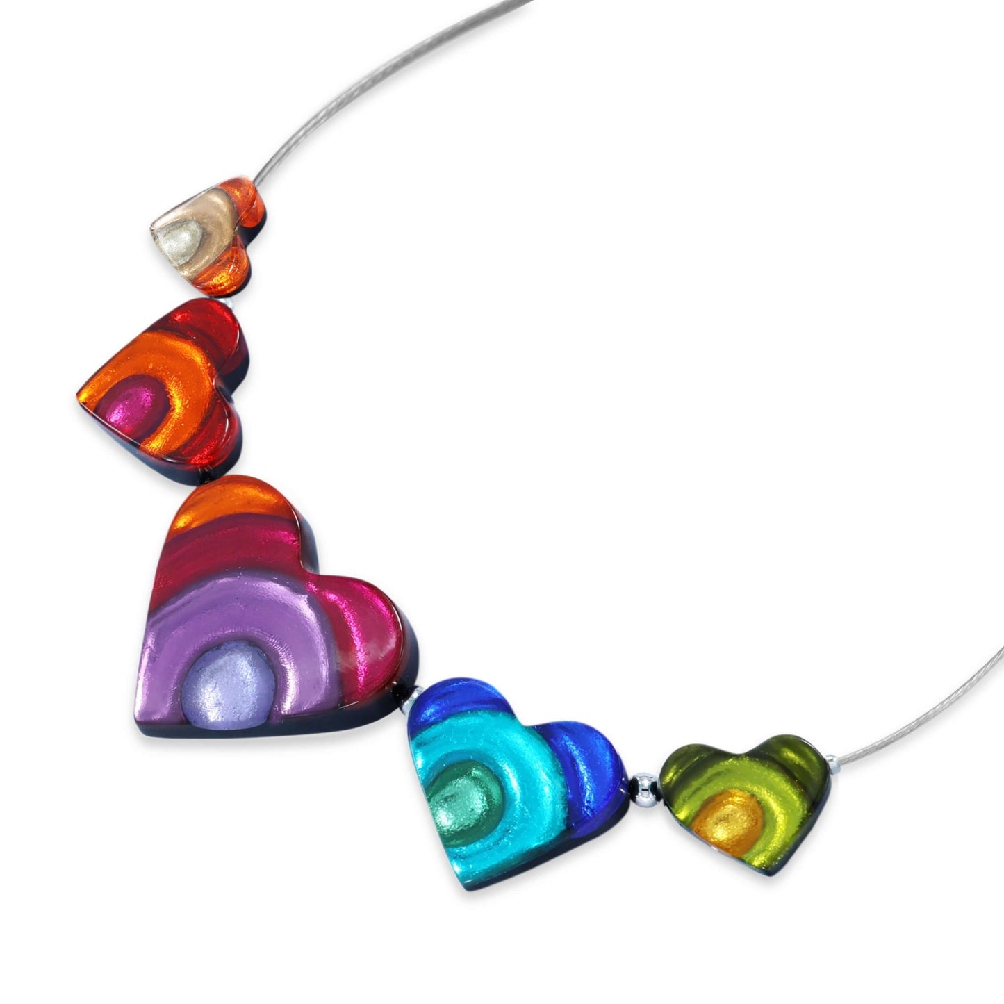 Rainbow Heart Swirl Shiny Necklace | The Jewellery Stop