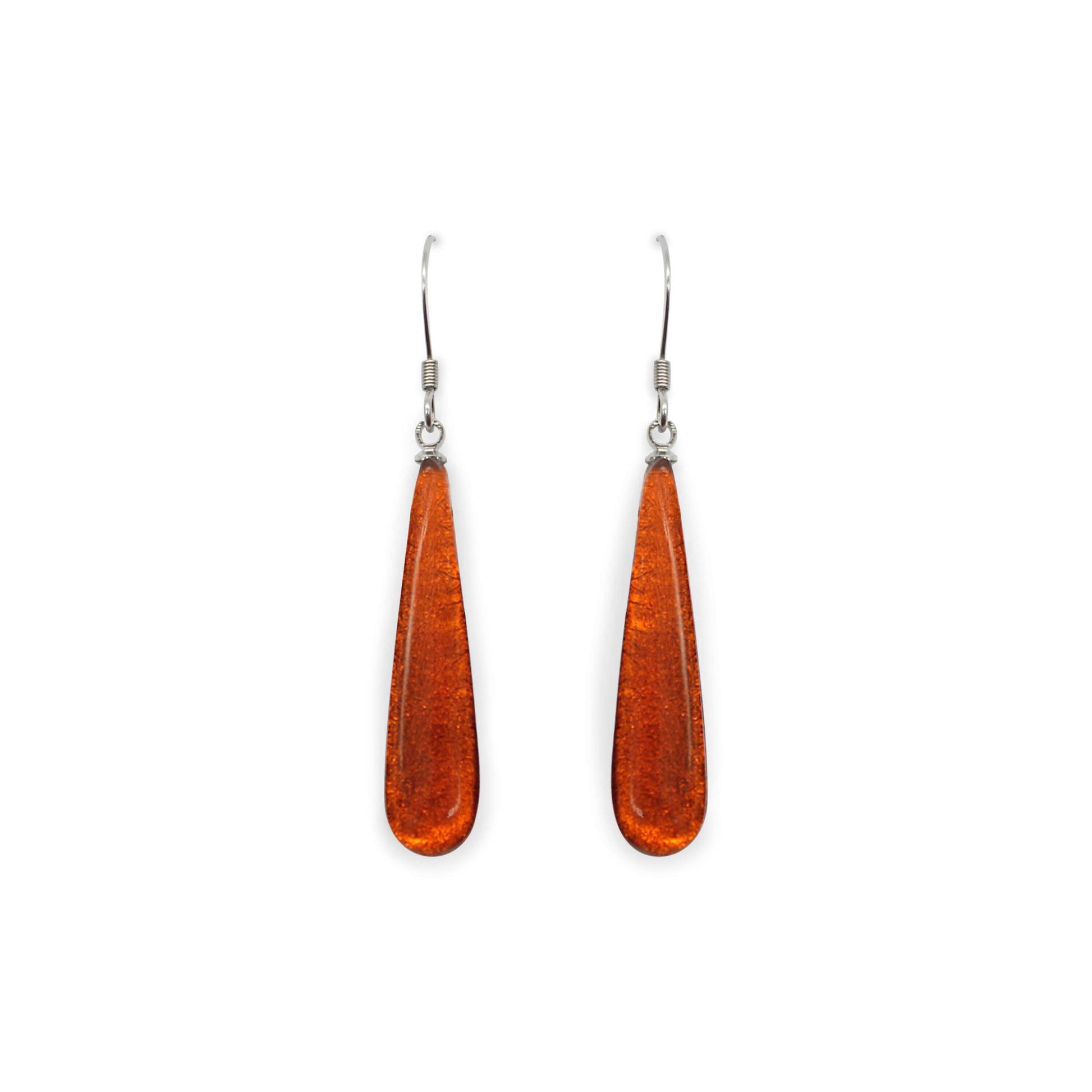 Amber Teardrop Shiny Fish Hook Earrings | The Jewellery Stop