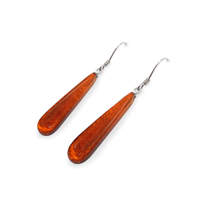 Amber Teardrop Shiny Fish Hook Earrings | The Jewellery Stop