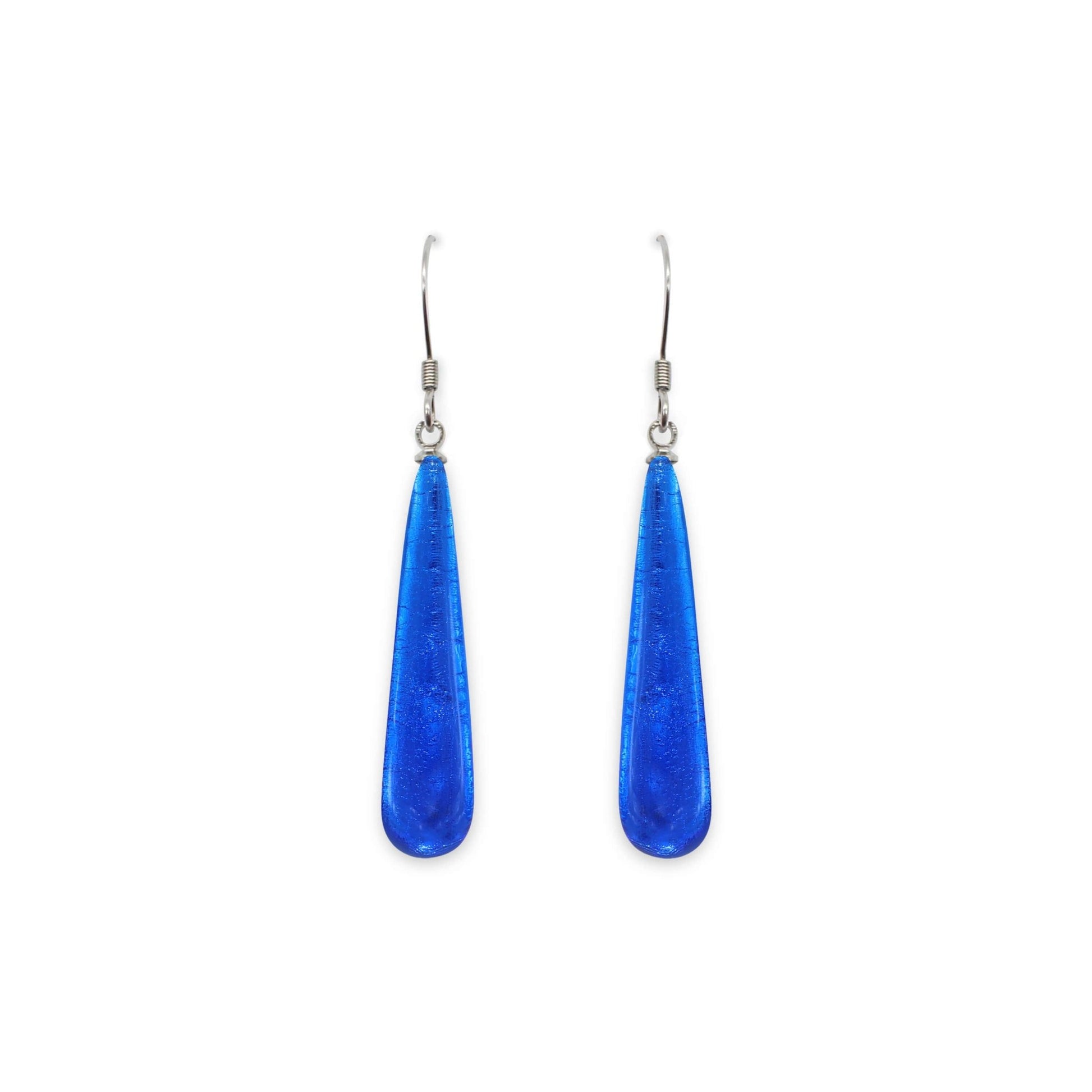 Azure Teardrop Shiny Fish Hook Earrings | The Jewellery Stop