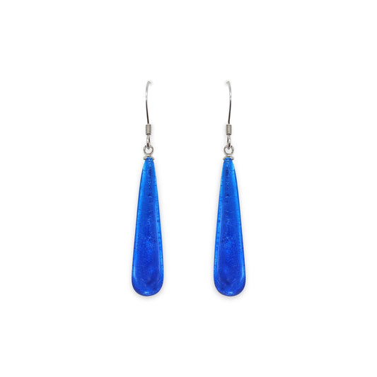 Azure Teardrop Shiny Fish Hook Earrings | The Jewellery Stop