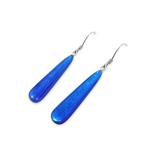 Azure Teardrop Shiny Fish Hook Earrings | The Jewellery Stop