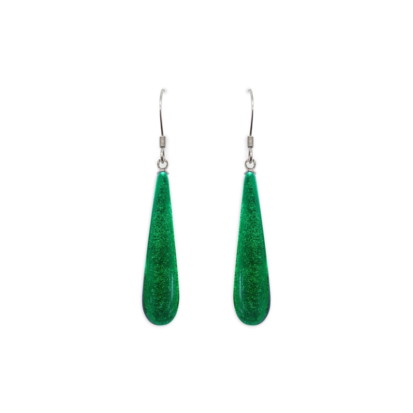 Emerald Teardrop Shiny Fish Hook Earrings | The Jewellery Stop