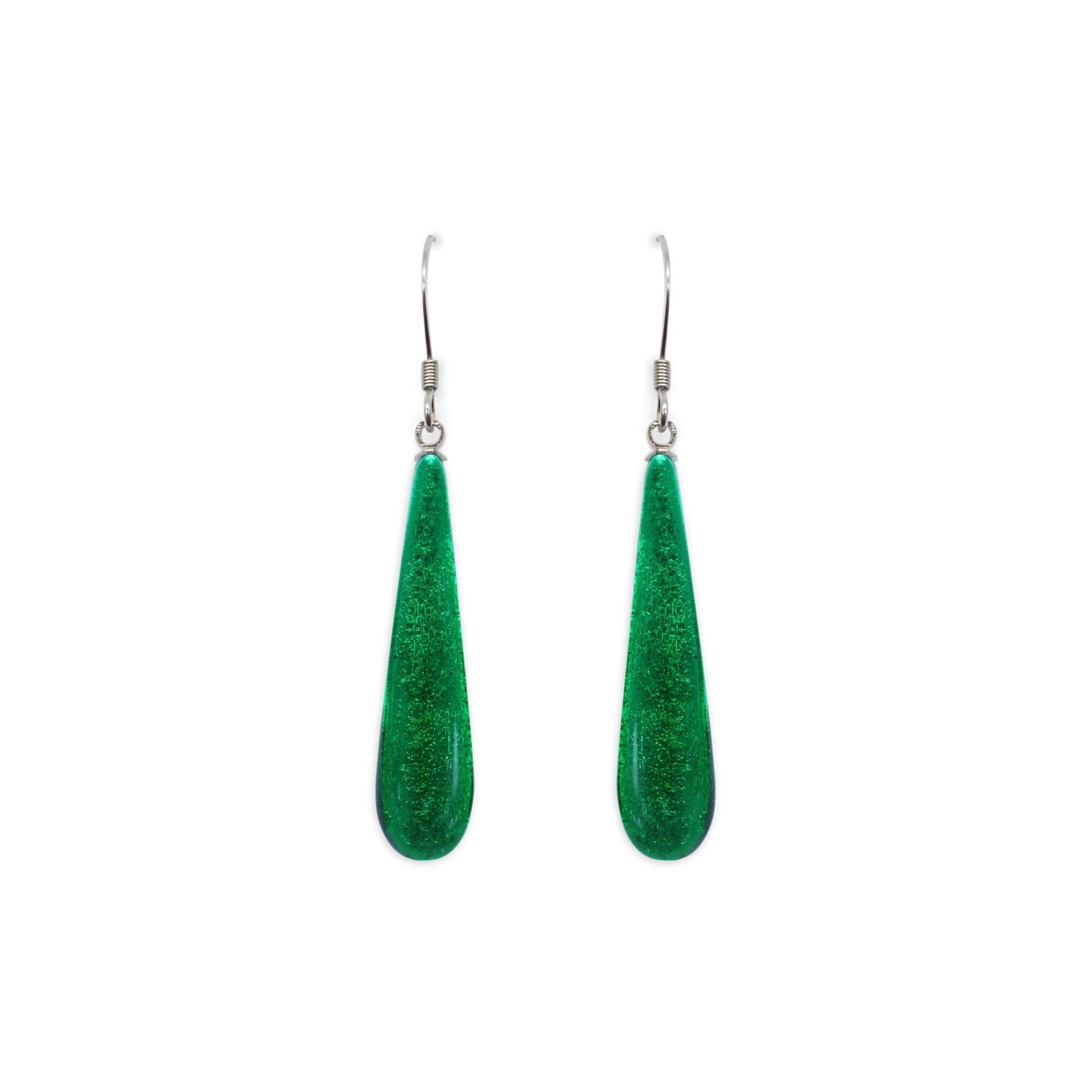 Emerald Teardrop Shiny Fish Hook Earrings | The Jewellery Stop