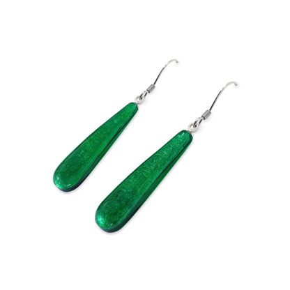Emerald Teardrop Shiny Fish Hook Earrings | The Jewellery Stop