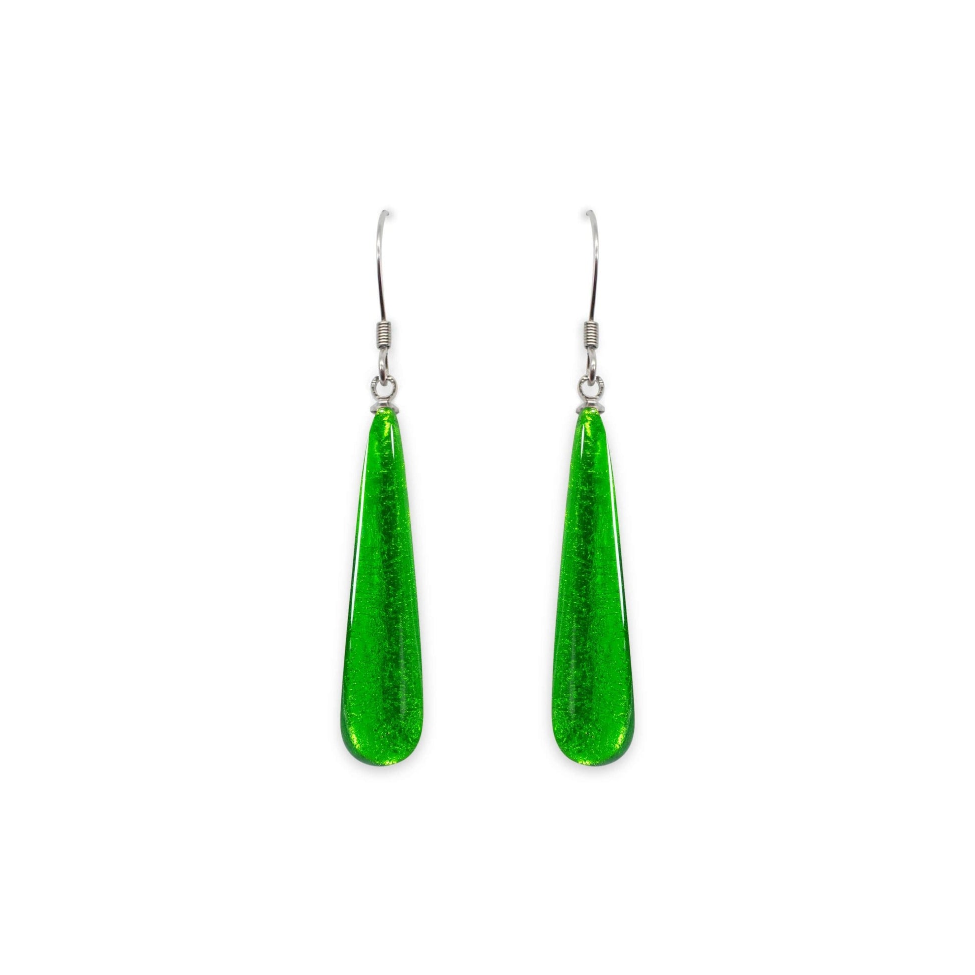 Green Teardrop Shiny Fish Hook Earrings | The Jewellery Stop