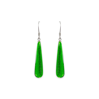 Green Teardrop Shiny Fish Hook Earrings | The Jewellery Stop