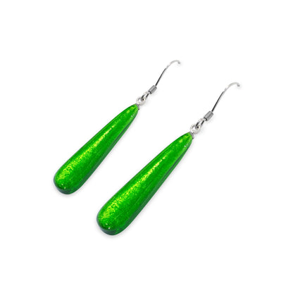 Green Teardrop Shiny Fish Hook Earrings | The Jewellery Stop