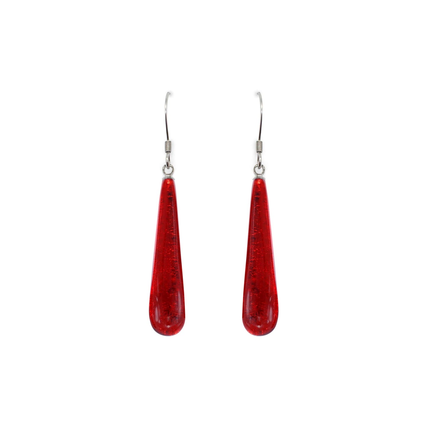 Red Teardrop Shiny Fish Hook Earrings | The Jewellery Stop