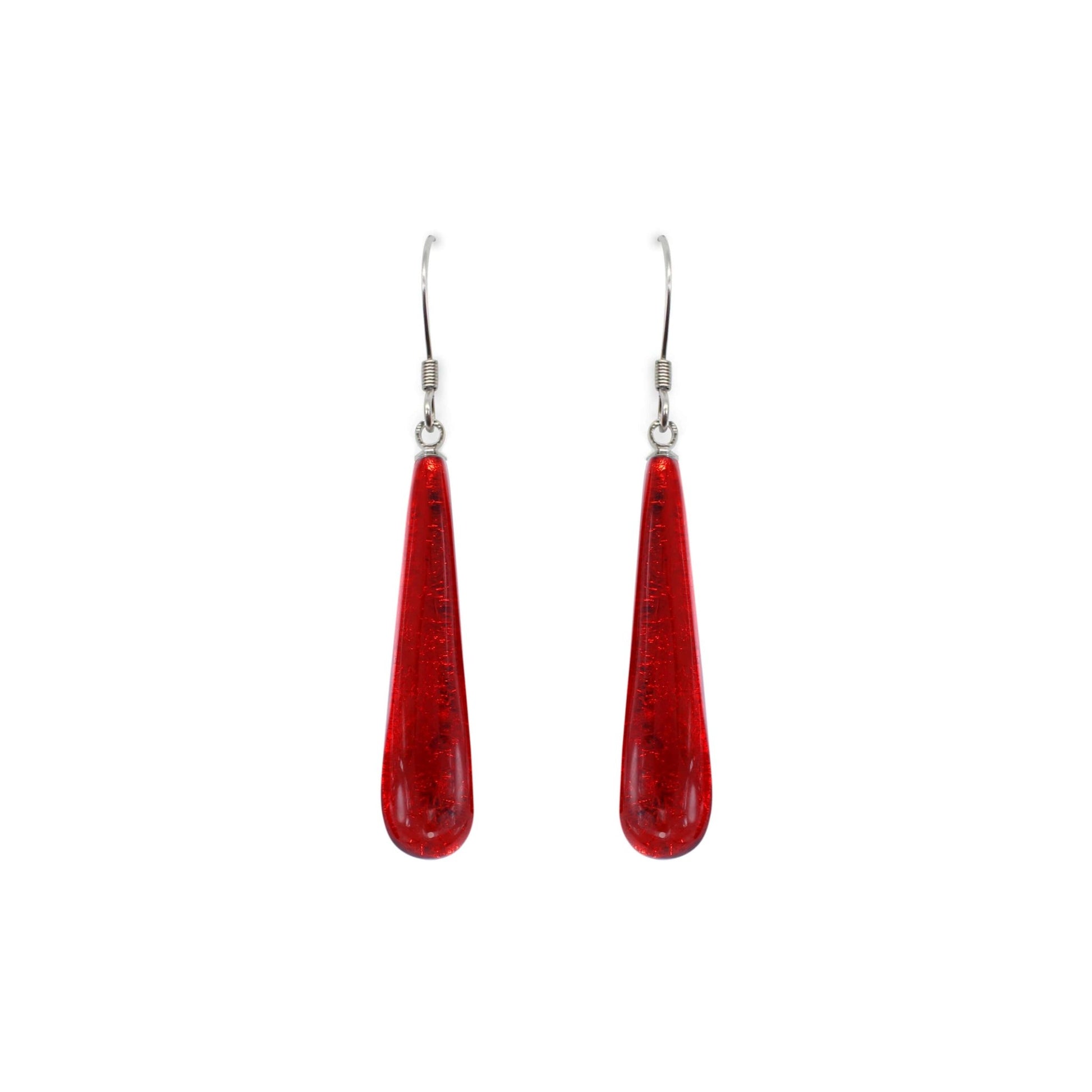 Red Teardrop Shiny Fish Hook Earrings | The Jewellery Stop