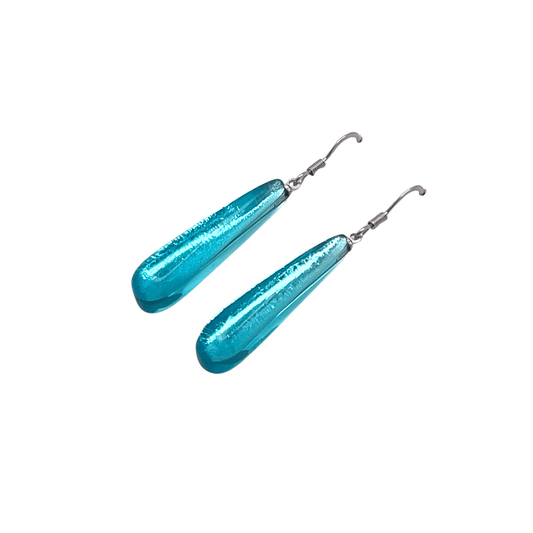 Light Turquoise Teardrop Shiny Fish Hook Earrings | The Jewellery Stop