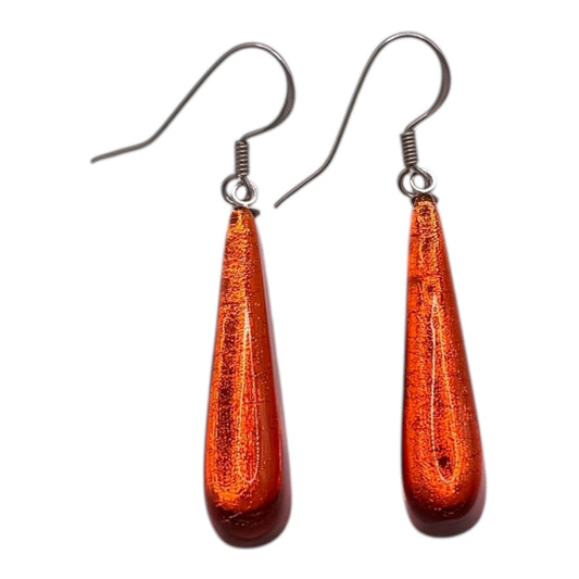 Orange Teardrop Shiny Fish Hook Earrings | The Jewellery Stop