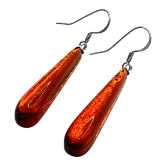 Orange Teardrop Shiny Fish Hook Earrings | The Jewellery Stop