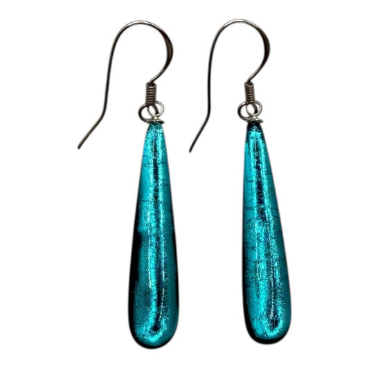 Teal Teardrop Shiny Fish Hook Earrings | The Jewellery Stop