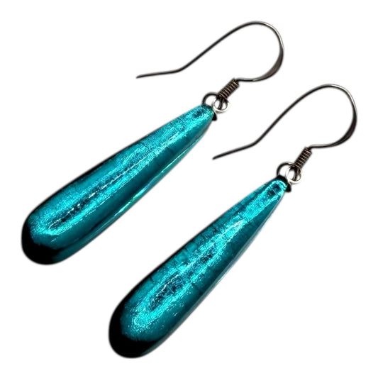 Teal Teardrop Shiny Fish Hook Earrings | The Jewellery Stop