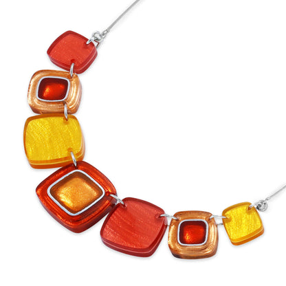 Terracotta Abstract Squares Shiny Necklace | The Jewellery Stop