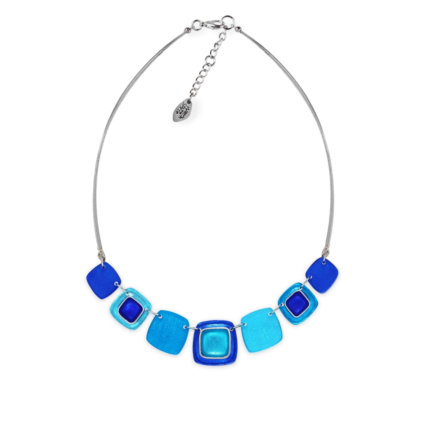 Turquoise Abstract Squares Shiny Necklace | The Jewellery Stop