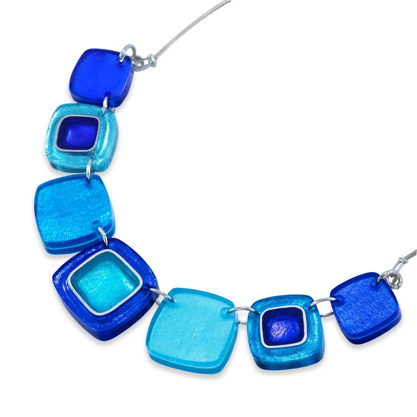 Turquoise Abstract Squares Shiny Necklace | The Jewellery Stop
