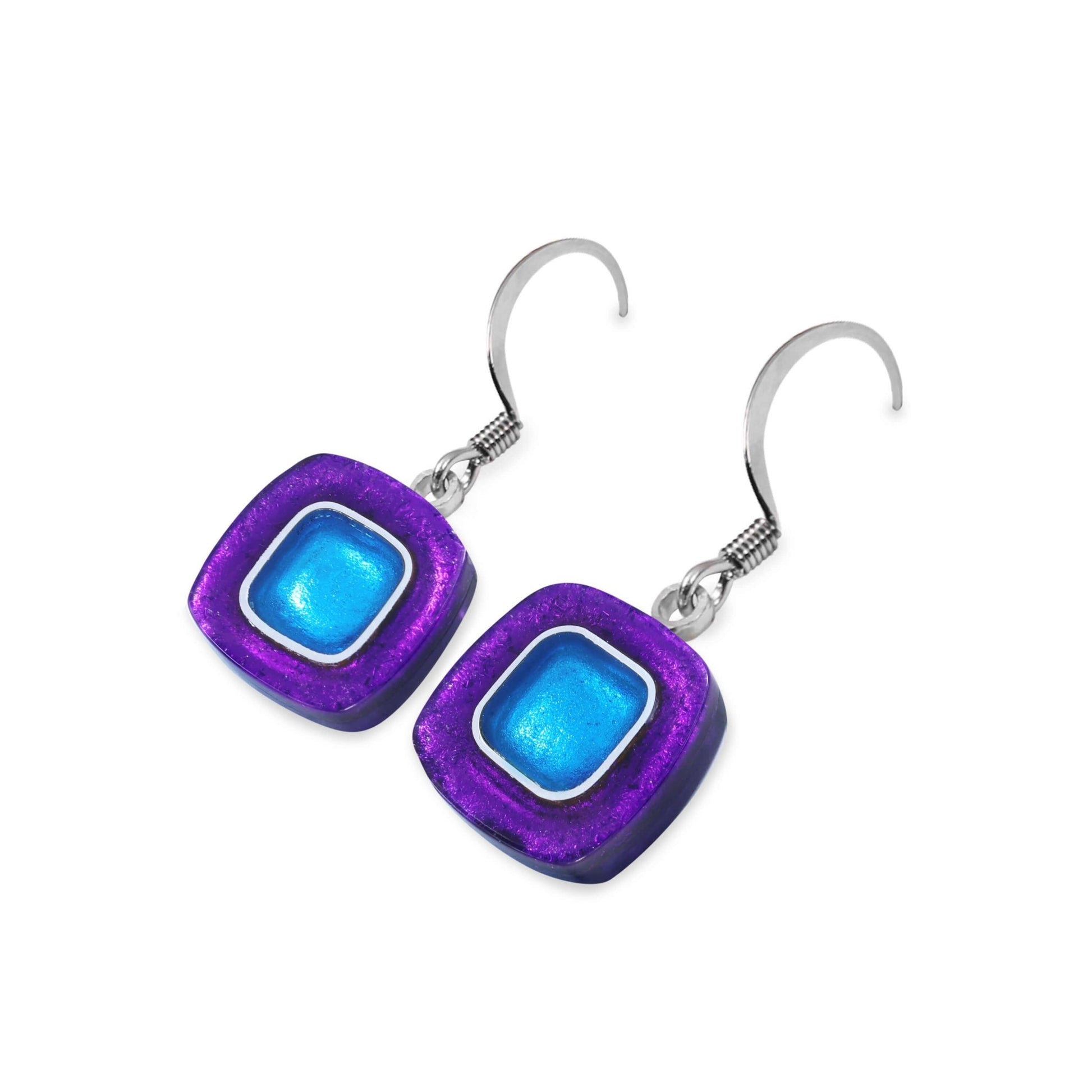 Aurora Abstract Squares Shiny Fish Hook Earrings | The Jewellery Stop