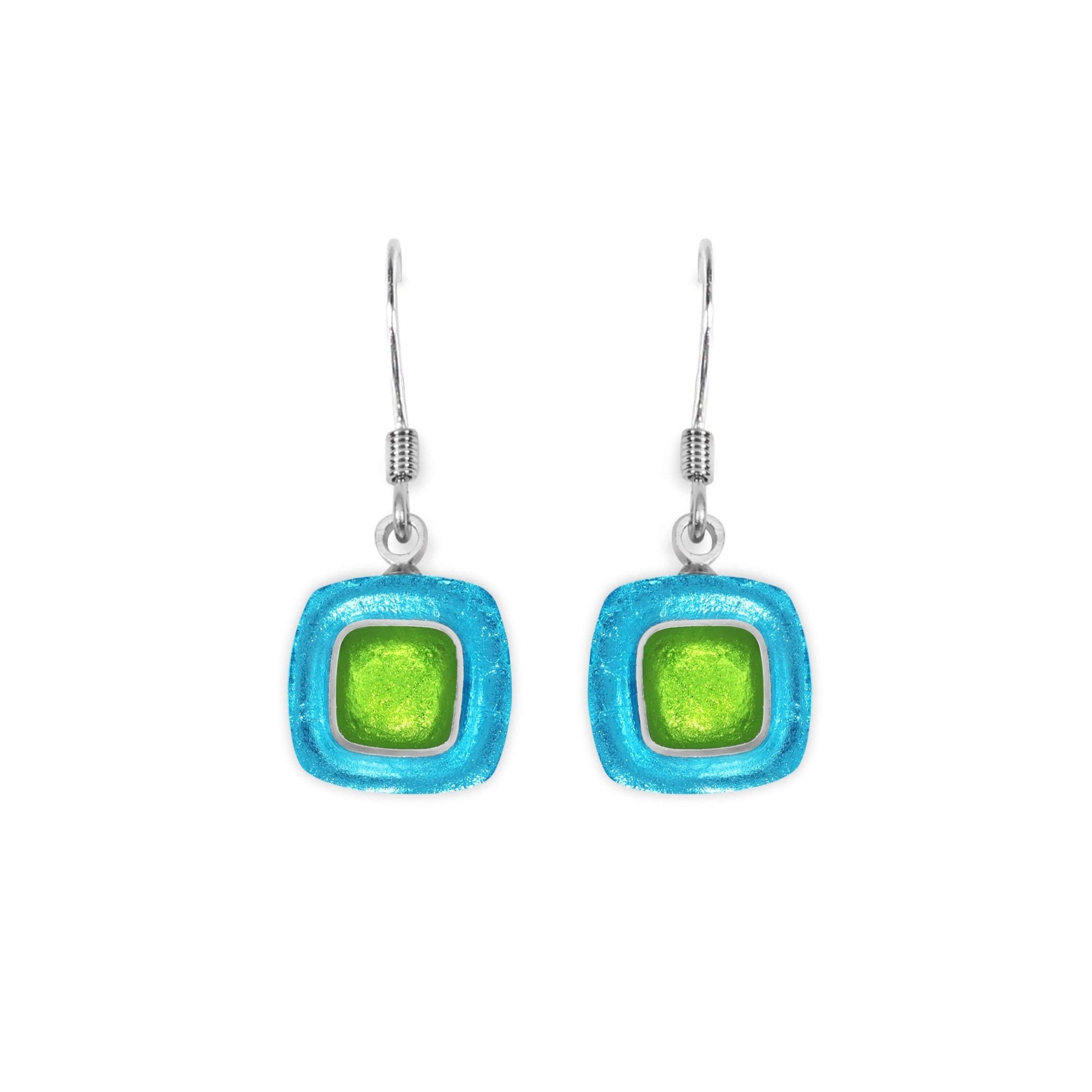 Neptune Abstract Squares Shiny Fish Hook Earrings | The Jewellery Stop