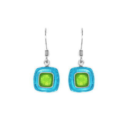 Neptune Abstract Squares Shiny Fish Hook Earrings | The Jewellery Stop