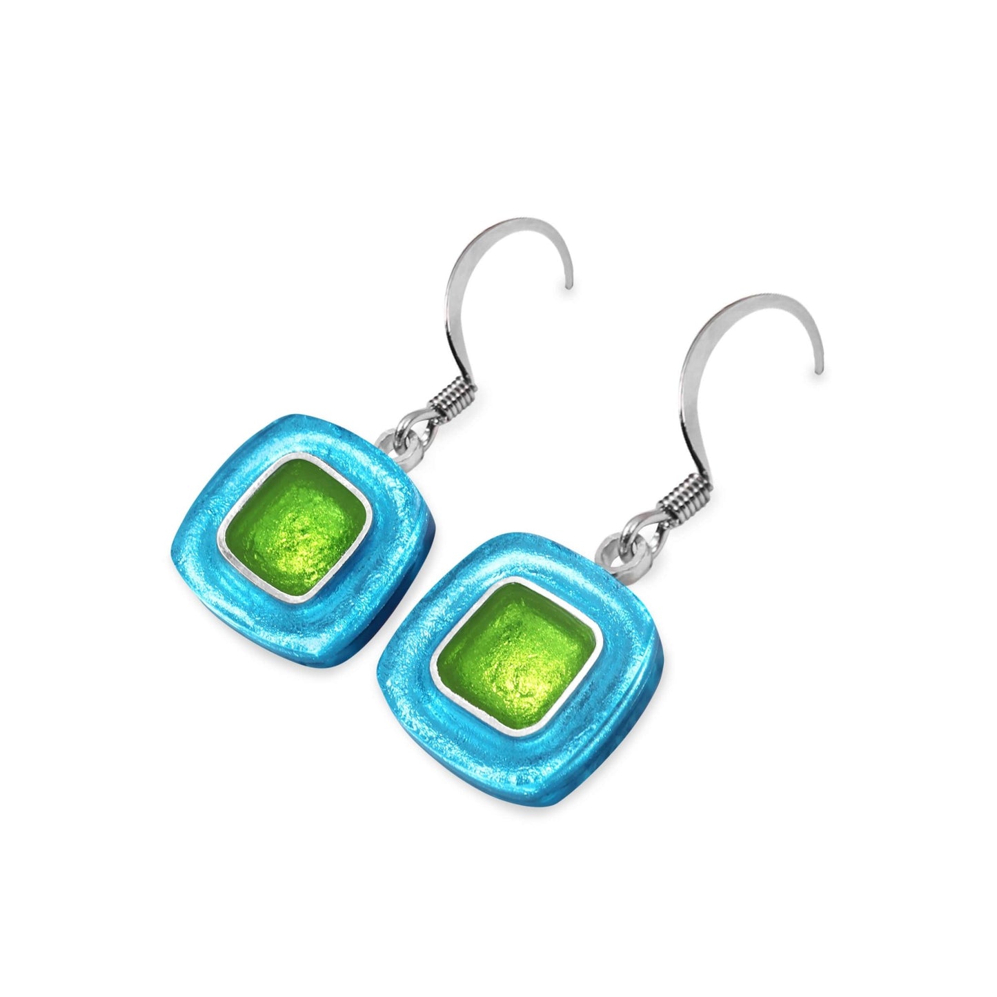 Neptune Abstract Squares Shiny Fish Hook Earrings | The Jewellery Stop