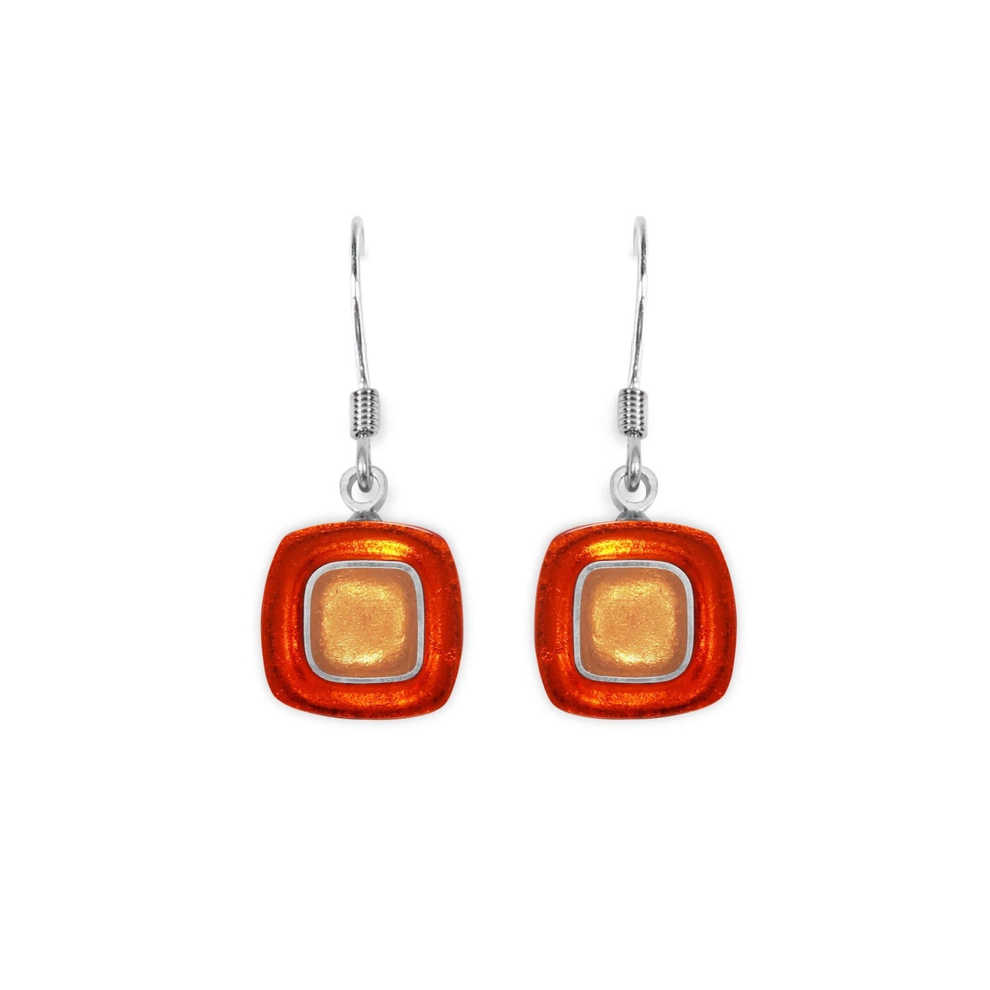 Terracotta Abstract Squares Shiny Fish Hook Earrings | The Jewellery Stop
