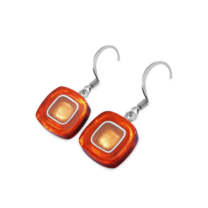 Terracotta Abstract Squares Shiny Fish Hook Earrings | The Jewellery Stop