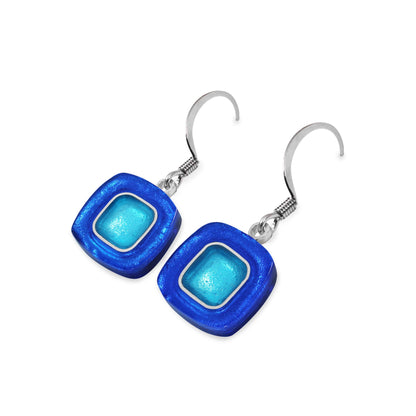 Turquoise Abstract Squares Shiny Fish Hook Earrings | The Jewellery Stop