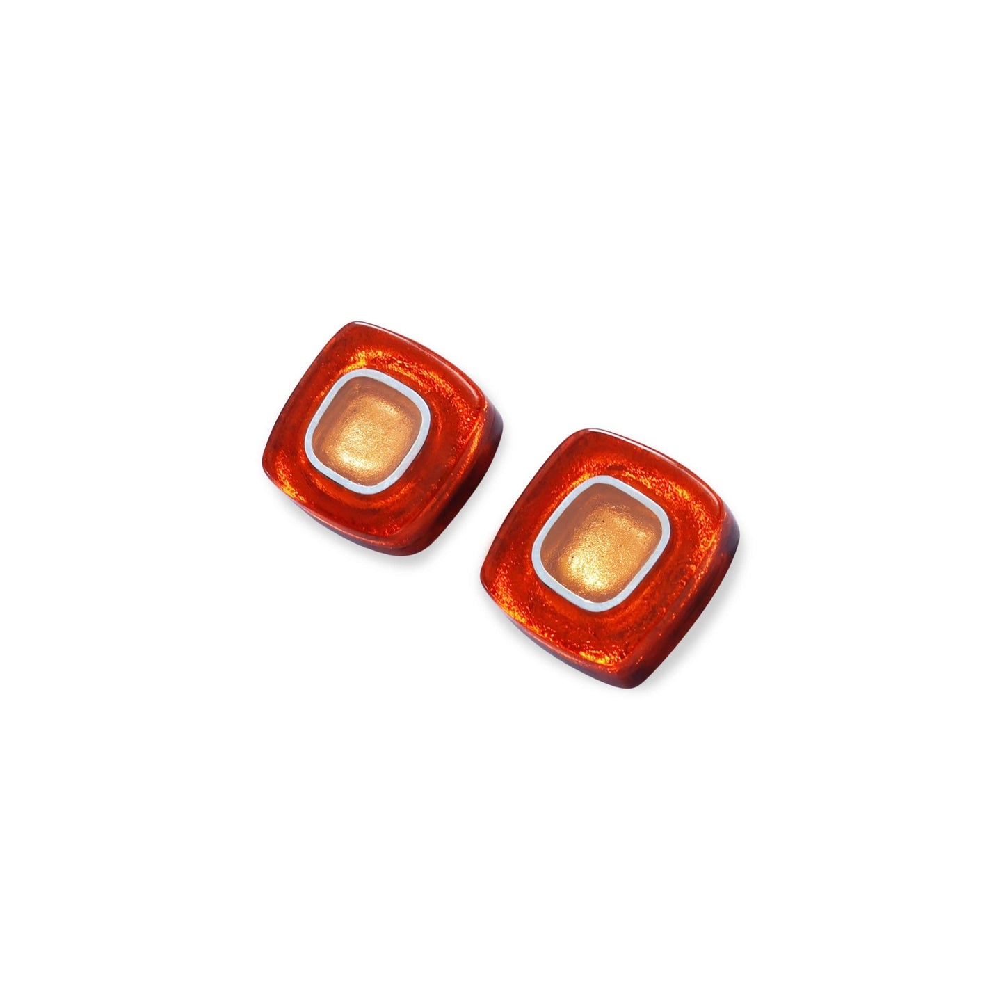 Terracotta Abstract Square Shiny Stud Earrings | The Jewellery Stop