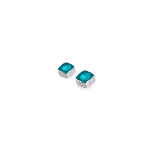 Teal Aluminium Squares Mini Stud Earrings | The Jewellery Stop