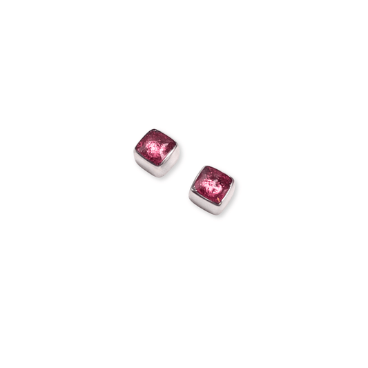 Flamingo Aluminium Squares Mini Stud Earrings