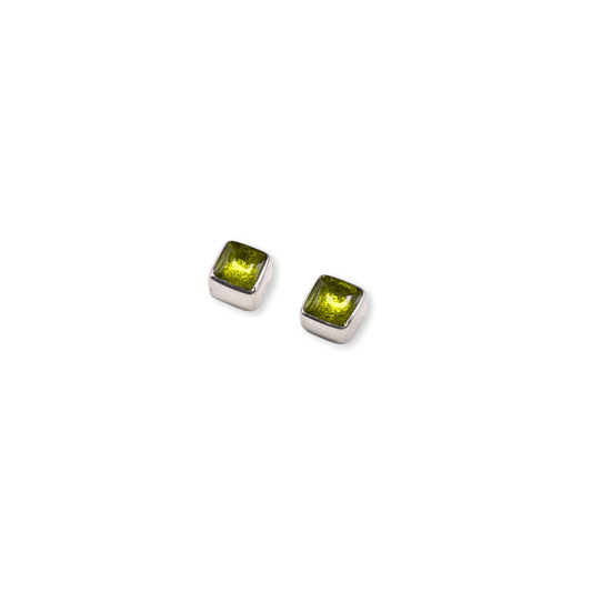Lime Aluminium Squares Mini Stud Earrings