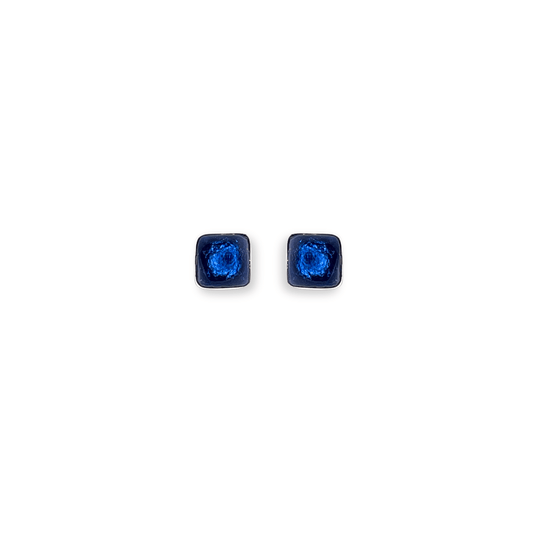 Navy Aluminium Squares Mini Stud Earrings