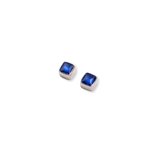 Navy Aluminium Squares Mini Stud Earrings