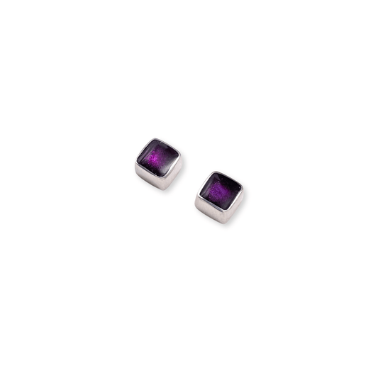 Peacock Aluminium Squares Mini Stud Earrings